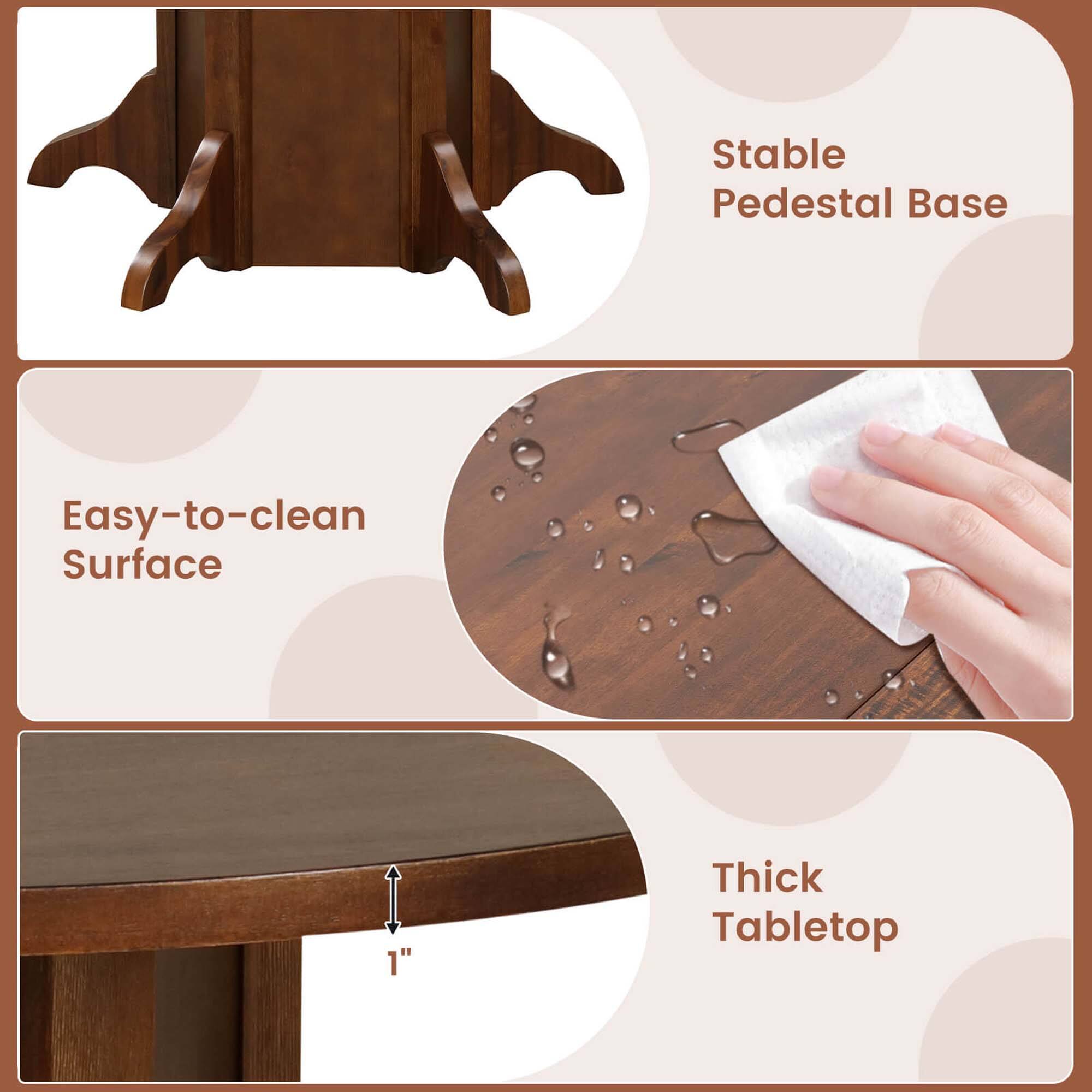 Stable Pedestal Base Easy-to-clean Surface 1" Thick Tabletop