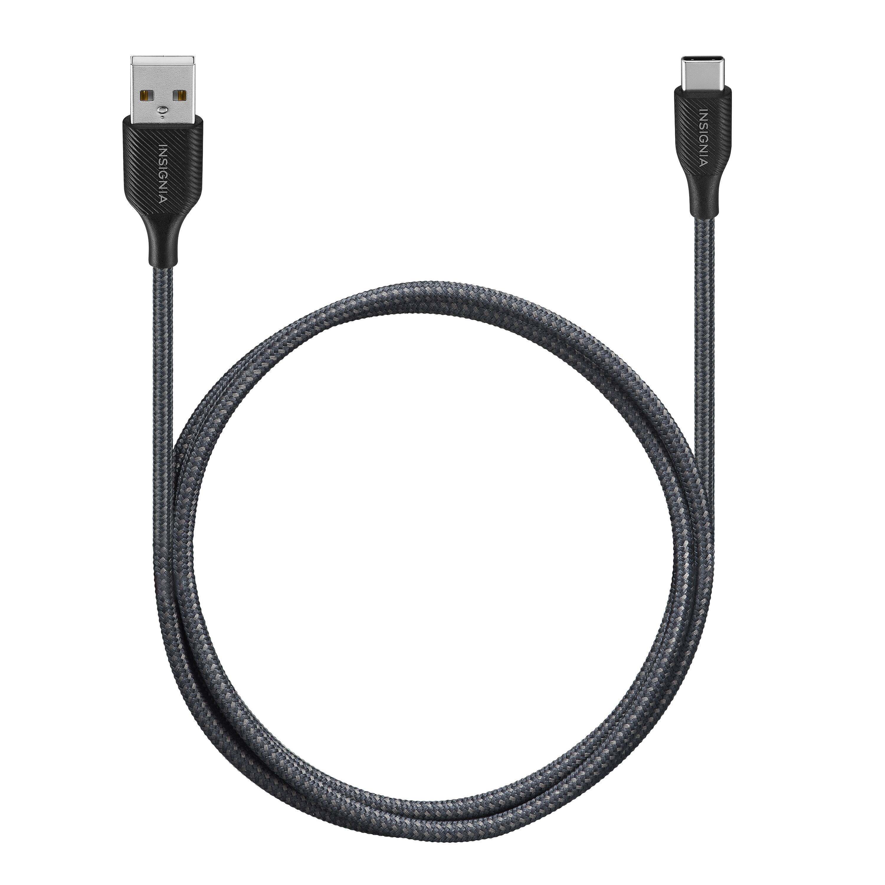 The image features a black USB cable with a white background. The cable is wound up and ready to be used.