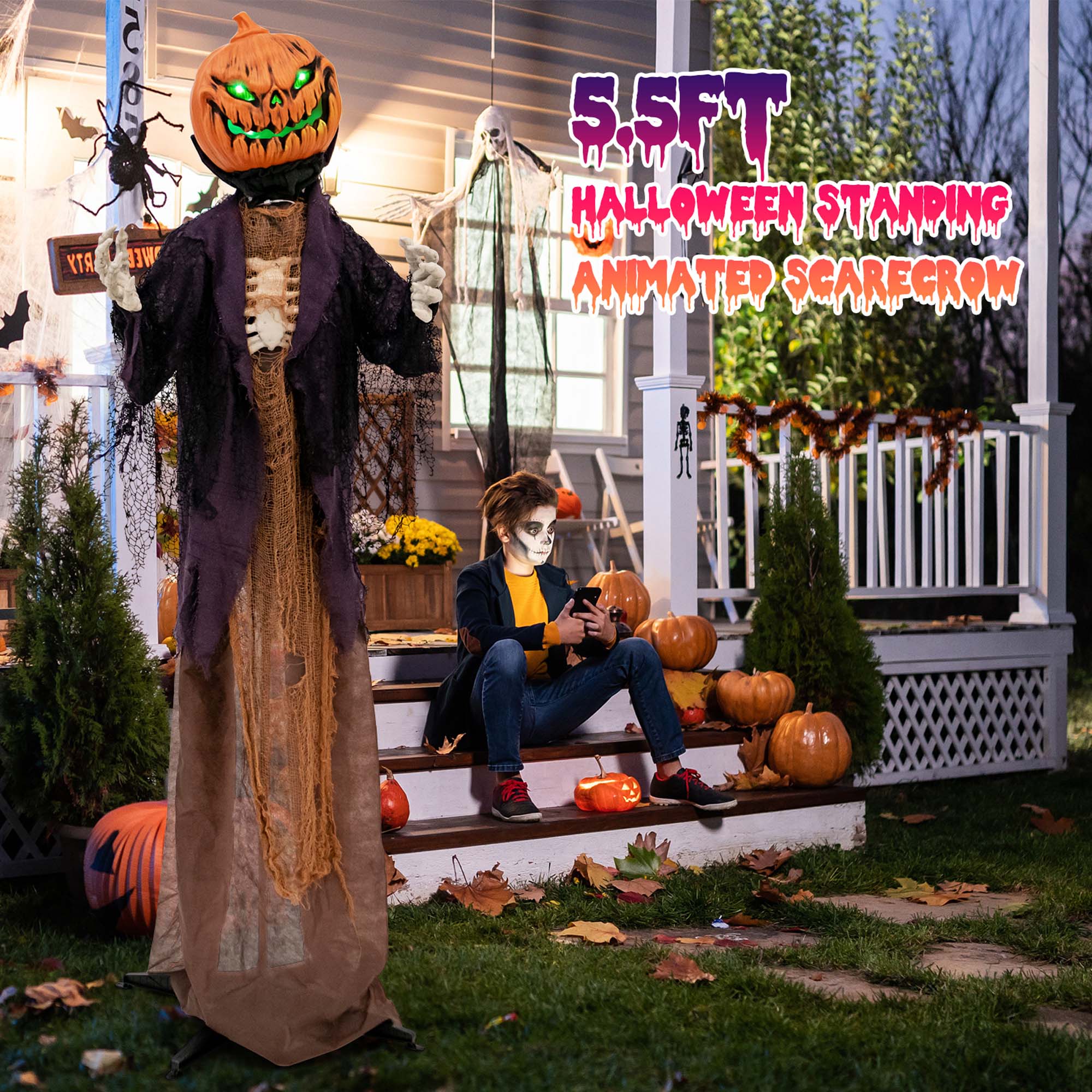 "5S.5FT Halloween Standing Animated Scarecrow"