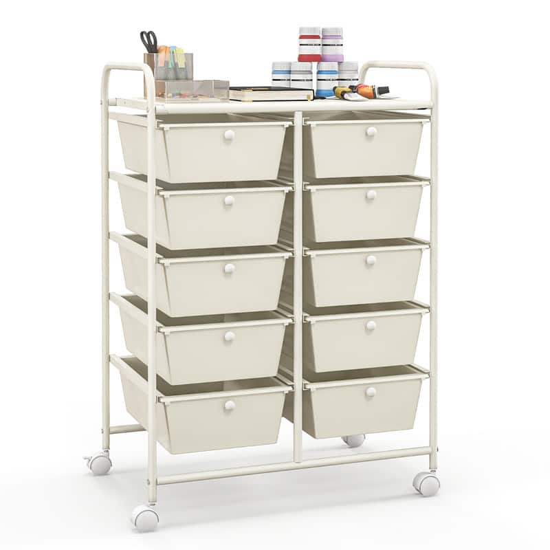 WELLFOR - 10-Drawer Utility Rolling Storage Cart with Metal Tabletop & Metal Frame, Drawer Organizer with Wheels - White price history on PriceWatchPro