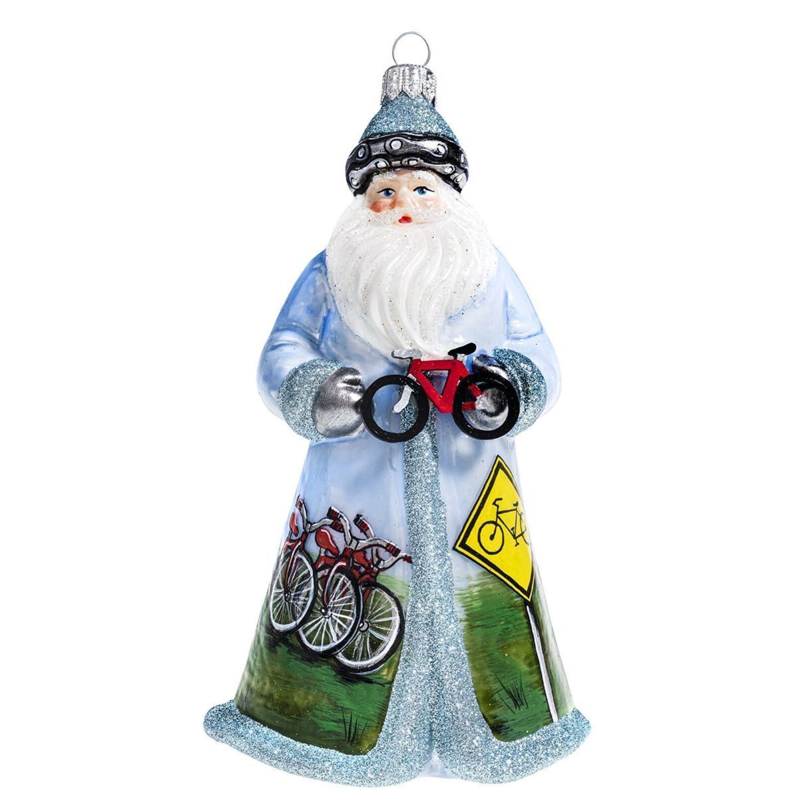 Front. Joy to the World Collectibles - Joy to the World Glitterazzi Cycling Santa with Bicycle Polish Glass Ornament - Multicolor.