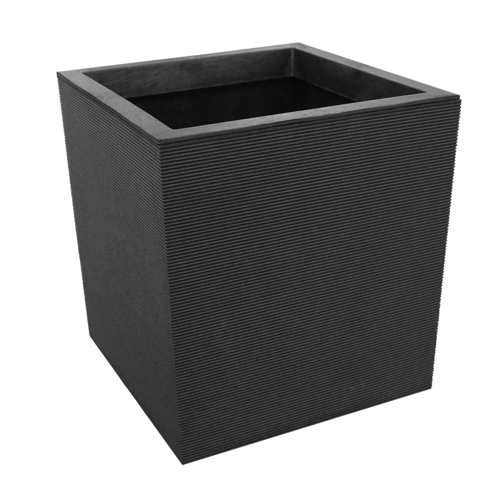 Front. Tierra Verde - Tierra Verde Citadel Horizon Self Watering Square Planter, 13.5"W x 14"H, Black - Black.