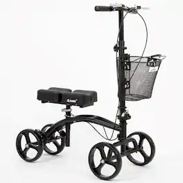 iLIVING - ILG-611 Knee Walker Scooter, Steerable Rollator with Basket, Adjustable Pads & Tiller, Dual Brakes, Crutch Alternative - Black