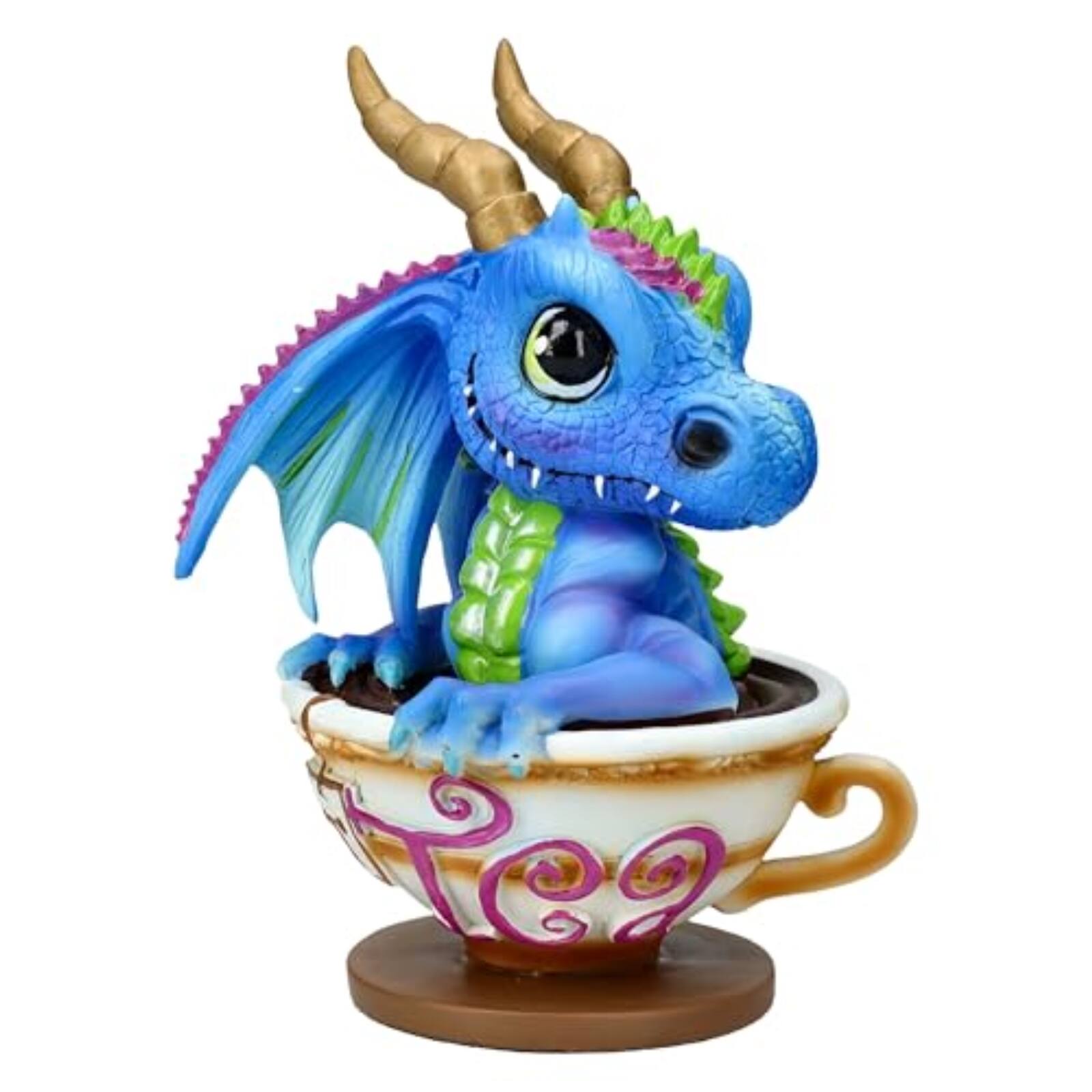 Front. Pacific Trading - Ruth Thompson Cup of Tea Blue Dragon Figurine 6.1 inches.