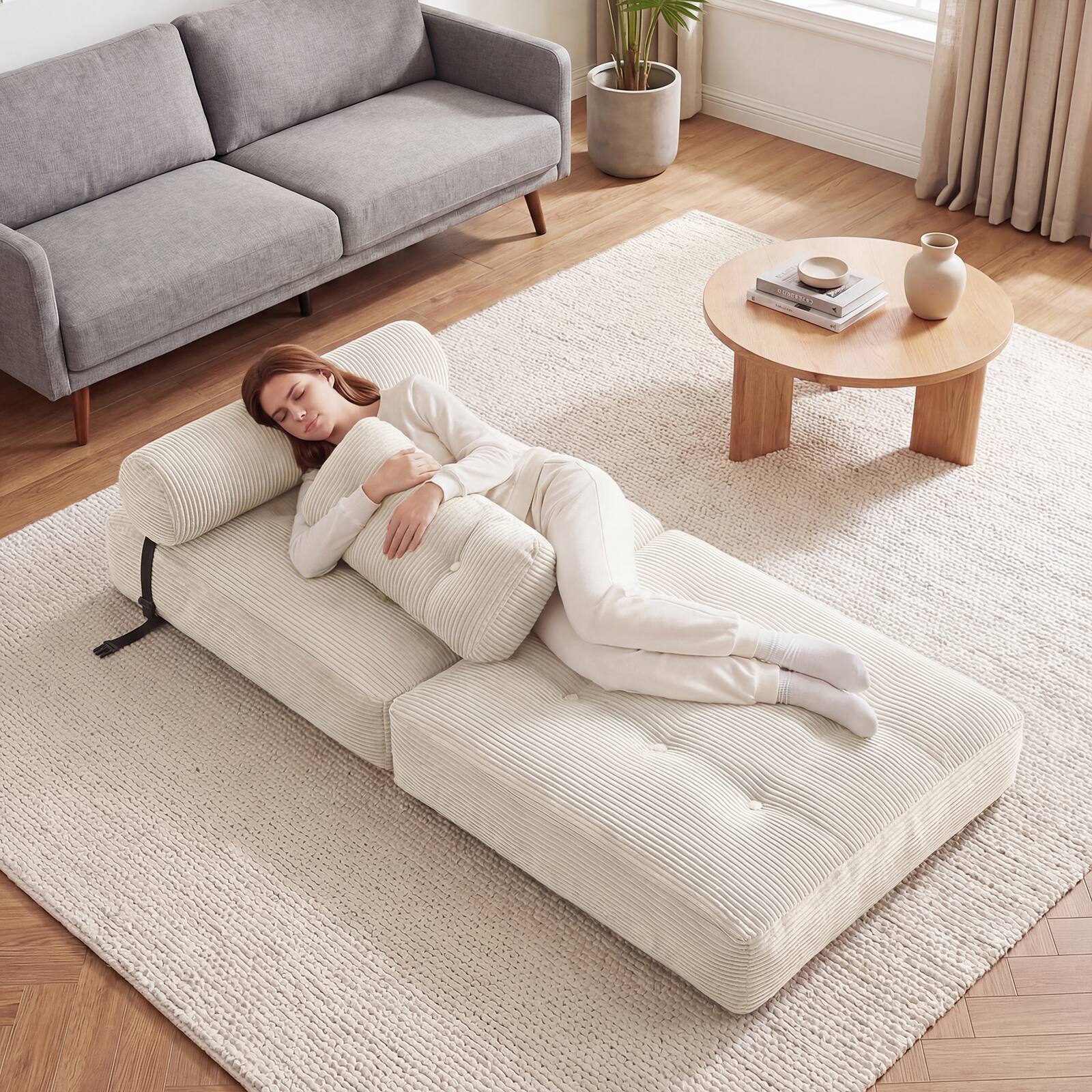 Alt View 3. Costway - Costway Folding Sofa Bed, Convertible Sleeper Chair with Pillow Back Support Corduroy Cover - Beige.