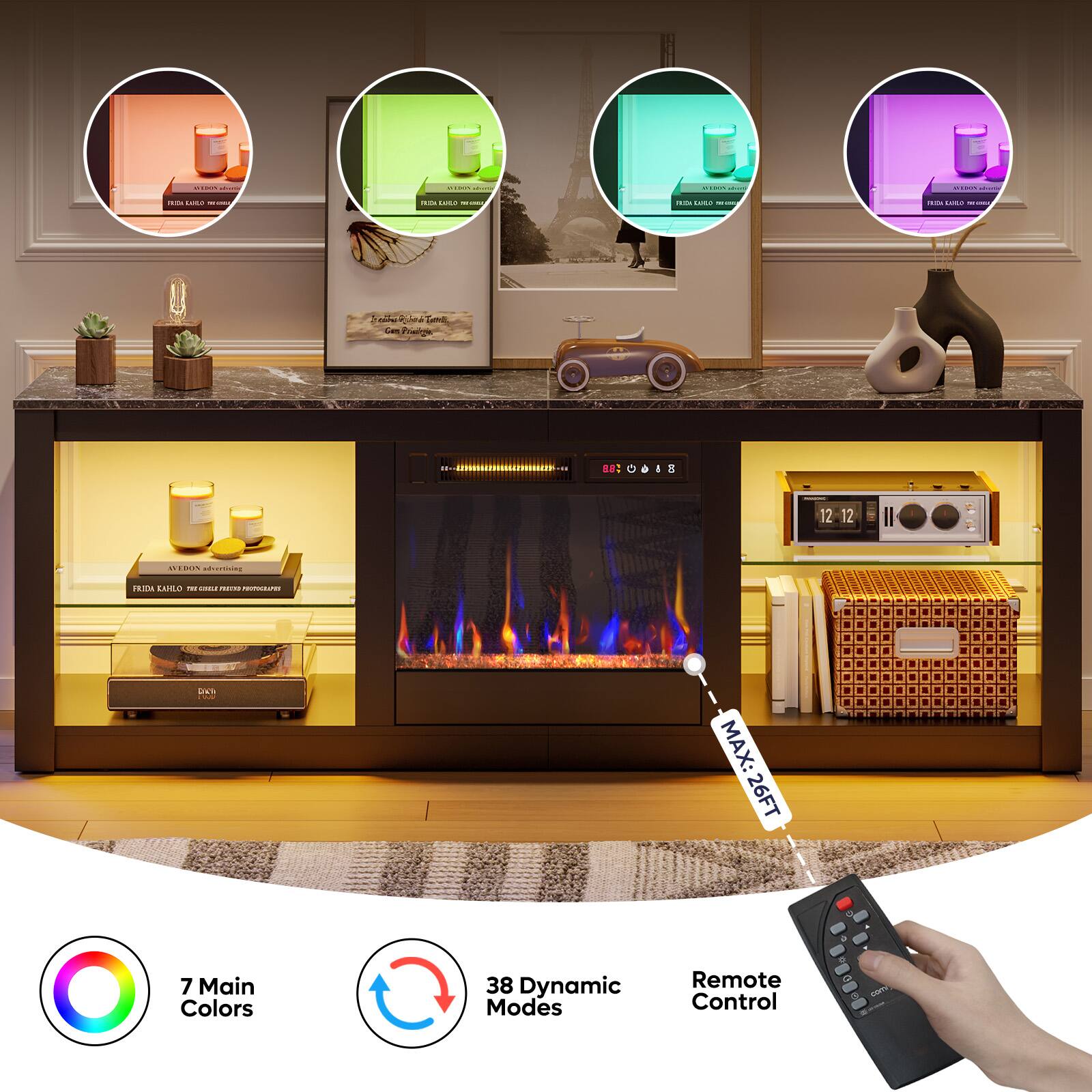 - CO | T : | - : : - i i- | adie ne Zame I Phnor Bt 0018 - 3 12 12-12 12 . 0. ocns EM LALE F. - E de ..S : MAX: 26FT 7 Main Colors 38 Dynamic Modes Remote Control LUT

7 Main Colors  
38 Dynamic Modes  
Remote Control  
MAX: 26FT