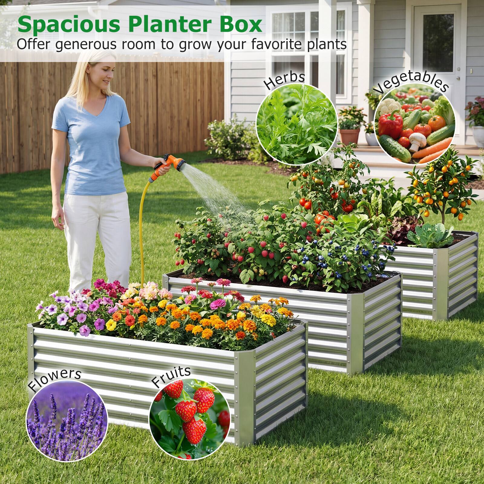 Spacious Planter Box  
Offer generous room to grow your favorite plants

- Herbs
- Vegetables
- Flowers
- Fruits