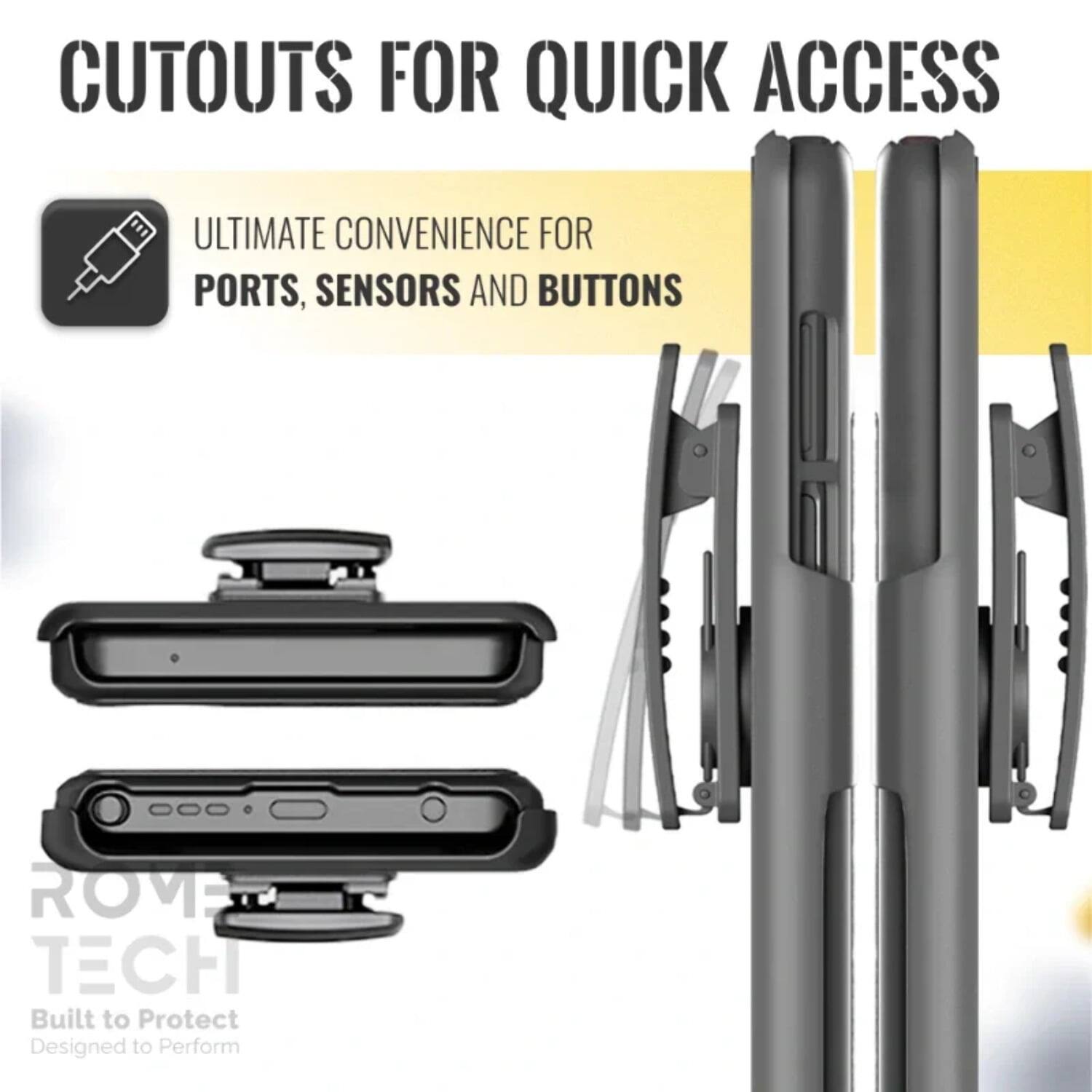 CUTOUTS FOR QUICK ACCESS

ULTIMATE CONVENIENCE FOR PORTS, SENSORS AND BUTTONS

ROVE TECH
Built to Protect
Designed to Perform
