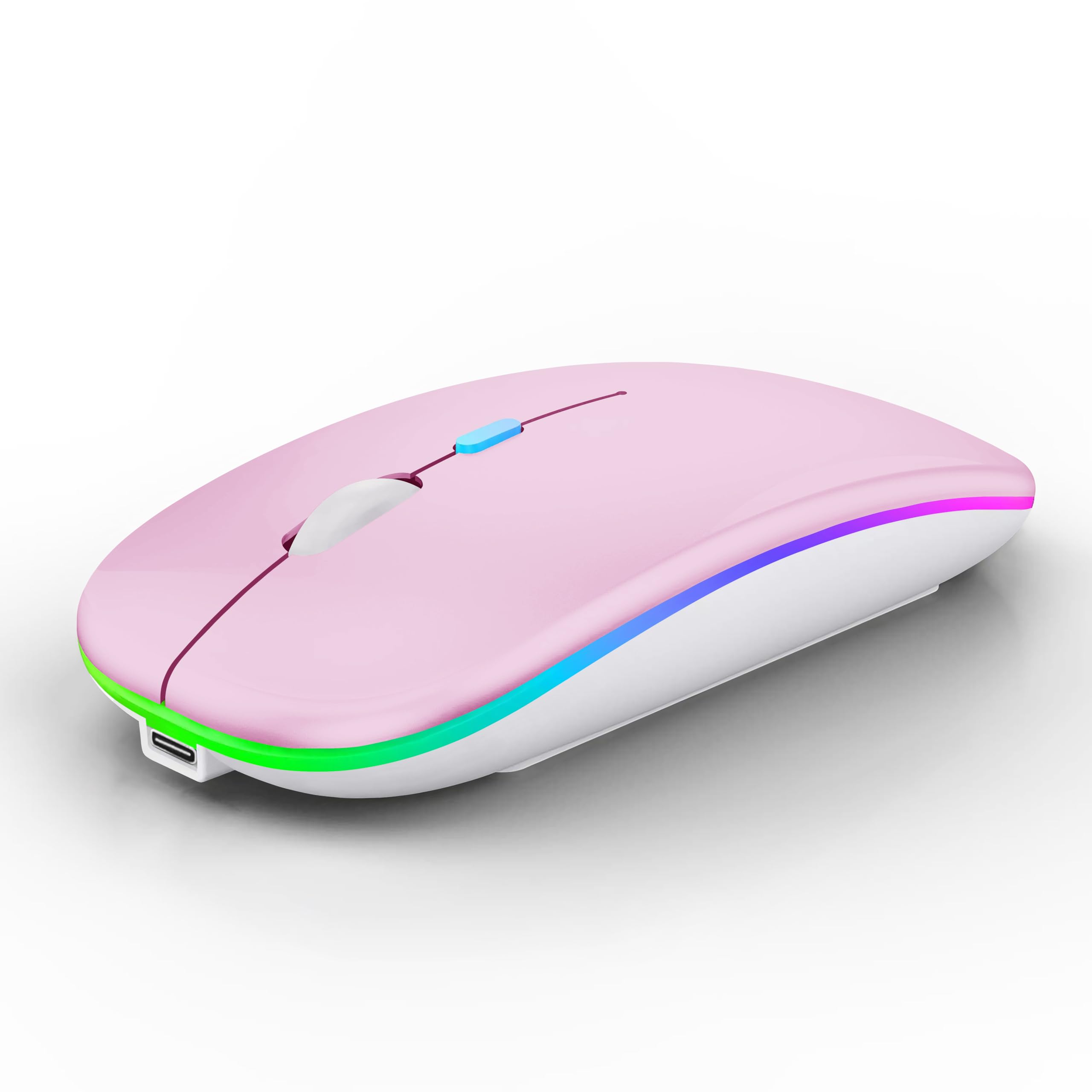 Front. Comfort Essence - Wireless Mouse Rechargeable Laptop Mice With Led Lights Silent Slim Usedual Mode Computer For... - Pink Wireless Bluetooth Mouse.