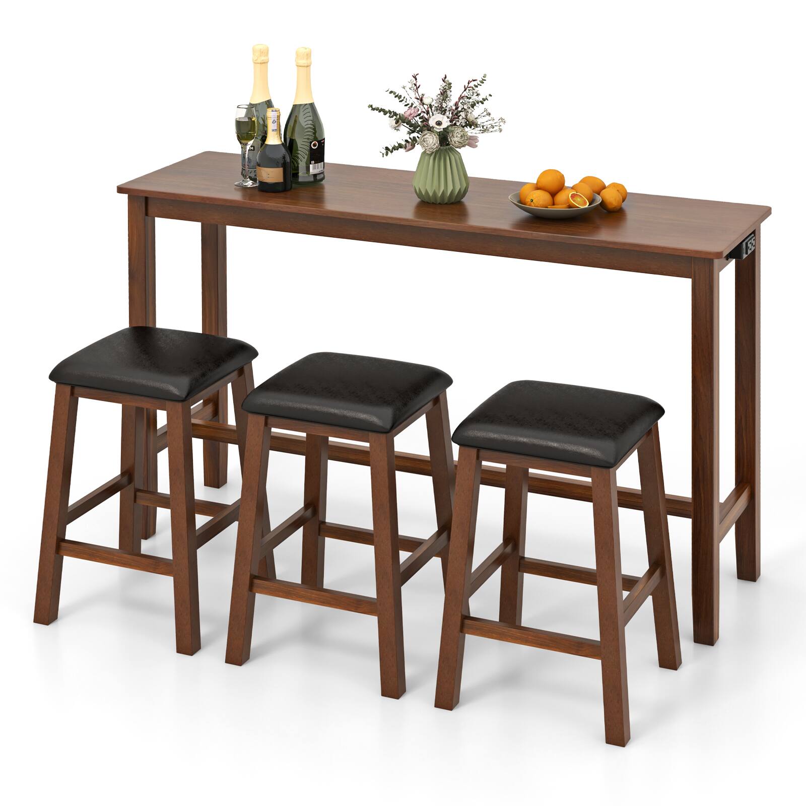 Back. SlickBlue - 4-Piece Counter-Height Bar Table Set with PVC Leather Upholstered Stools - Walnut, Brown.
