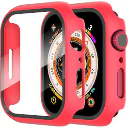 Entronix - Case Compatible with iWatch Series 11, 42mm - Hard Cover w/ Built-In Screen Protector - Red