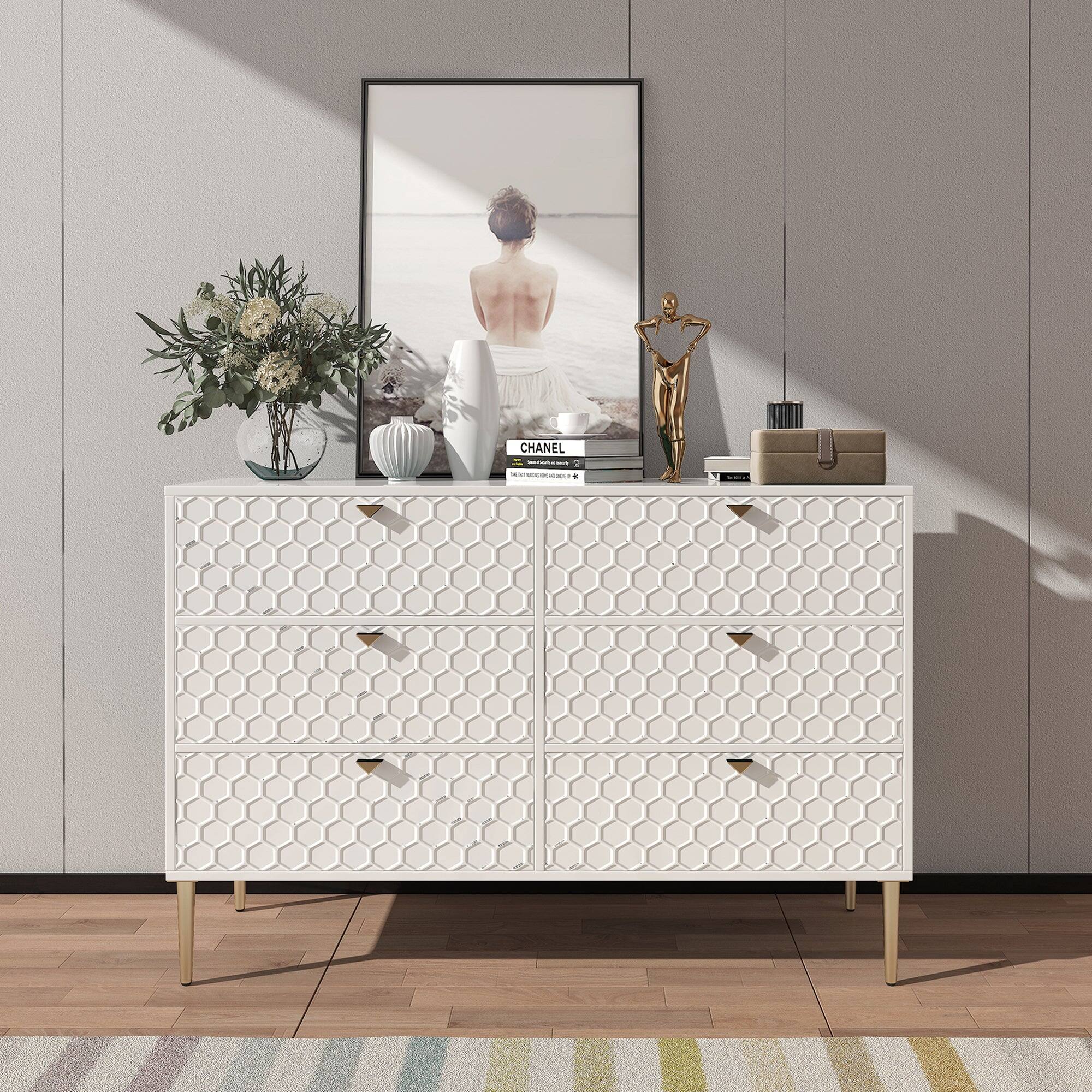 Alt View 2. Boyel Living - White Modern Indoor Accent Storage Cabinet with 6 Drawers - White.