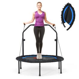 Costway - 40" Foldable Adjustable Trampoline Fitness Rebounder with Resistance Bands Home Gym - Blue