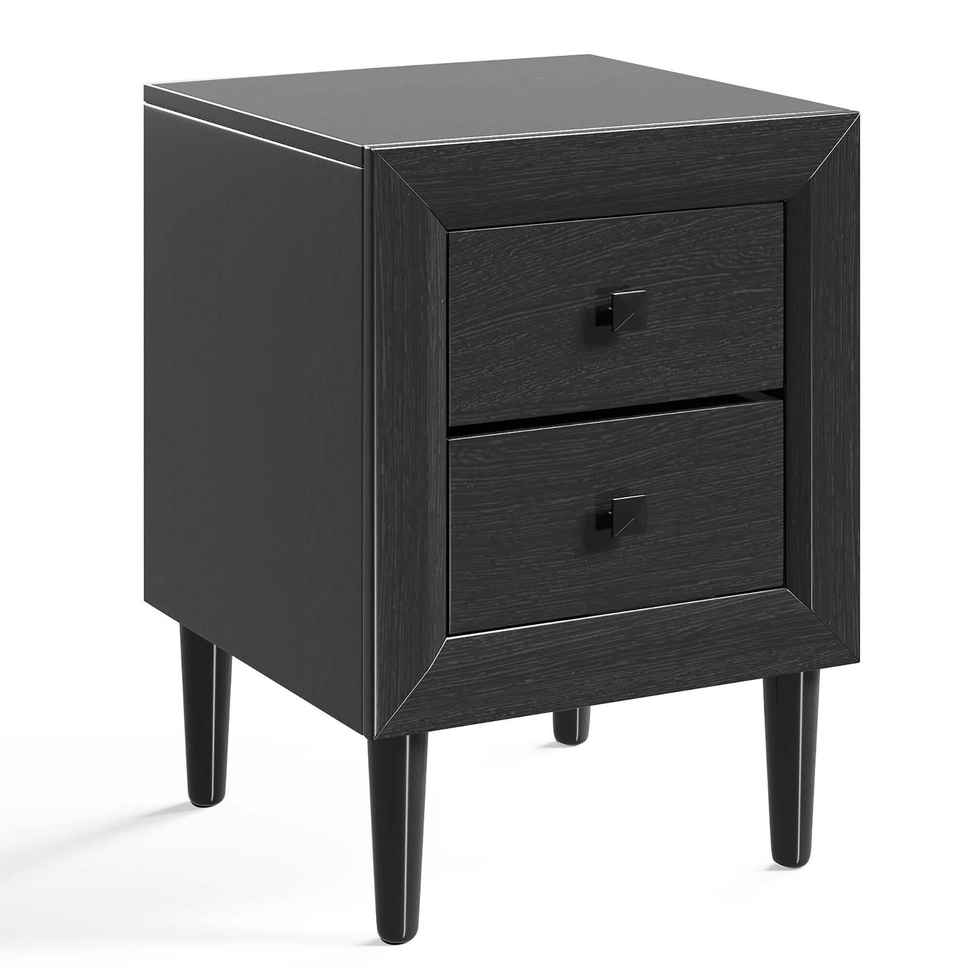 Costway - Nightstand End Bedside Coffee Table Wooden Leg Storage Drawers - Black