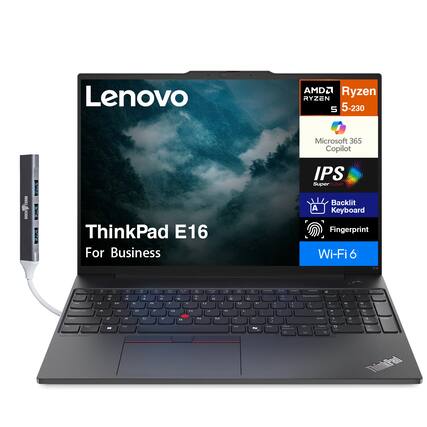 Lenovo ThinkPad E16 For Business
AMD Ryzen 5 5-230
Microsoft 365 Copilot
IPS SuperCLEAR Backlit Keyboard
Fingerprint
Wi-Fi 6
DOCKSTORM DOCK