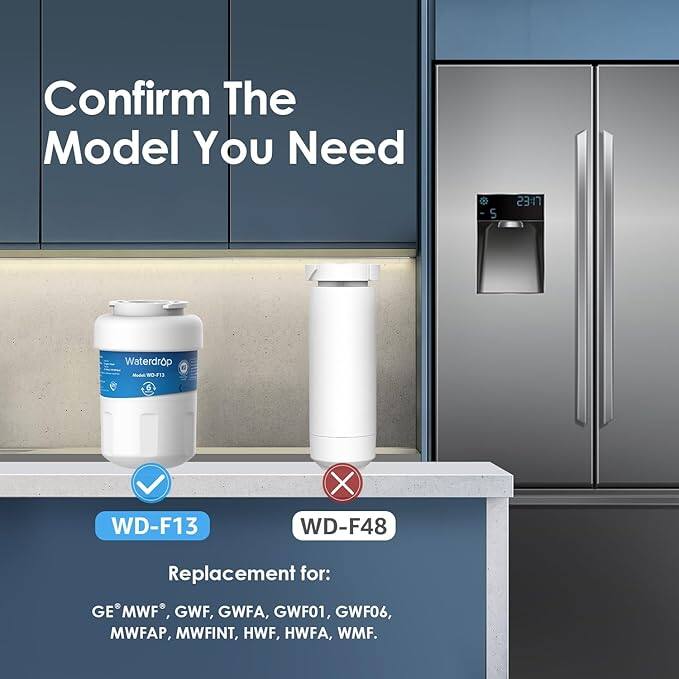 Confirm The Model You Need

WD-F13
Replacement for: GE MWF, GWF, GWFA, GWF01, GWF06, MWFAP, MWFINT, HWF, HWFA, WMF.

WD-F48