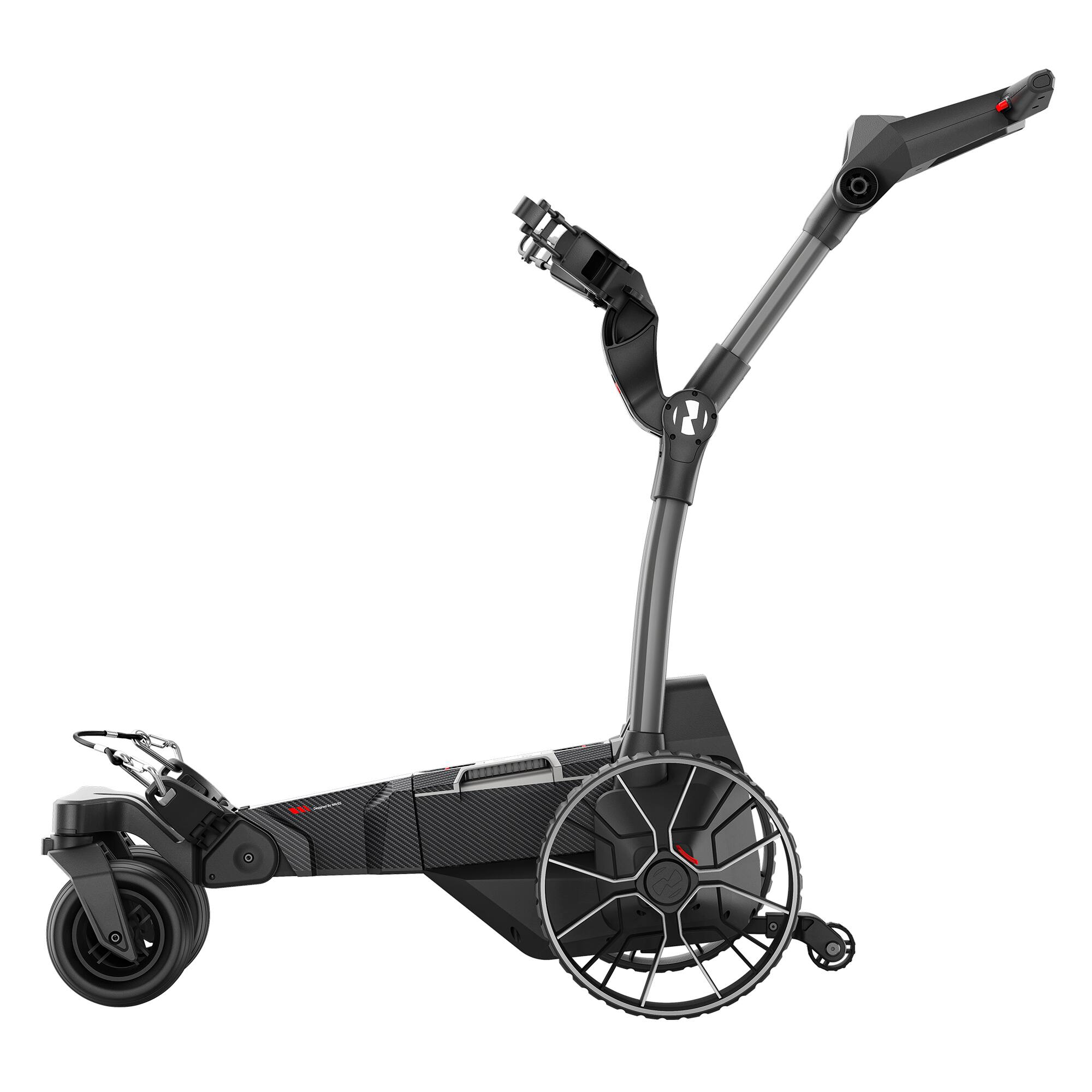 Left. NAVEE - Birdie 3X Electric Golf Cart with Follow Me, 36 Hole Max Range, Dual Motor Assist, Remote, Foldable - Black.