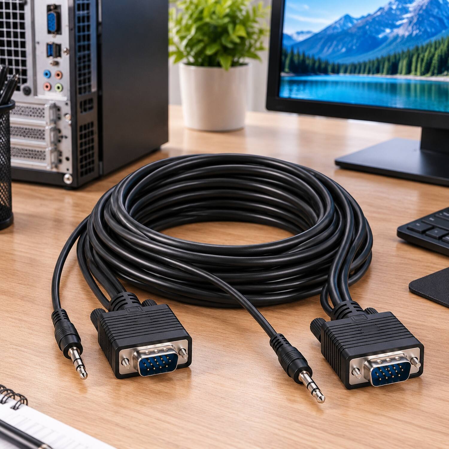 Left. Sanoxy - 50ft SVGA HD15 M/M Monitor Cable with Stereo Audio - Black.