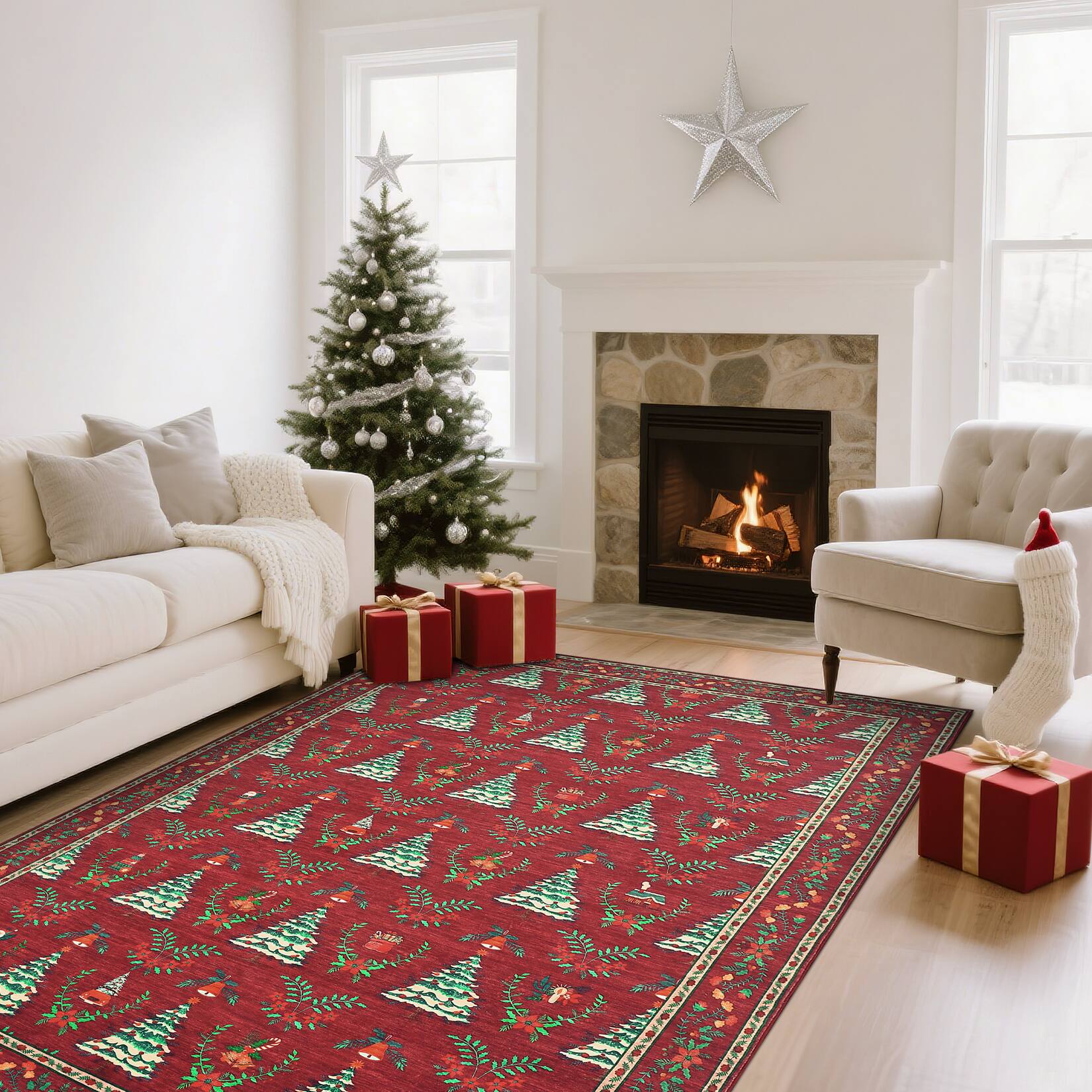 Alt View 2. Acekool - 8 x 10 ftWashable Area Rugs Christmas Xmas Decorative Indoor Carpet for Dining Room - Red.