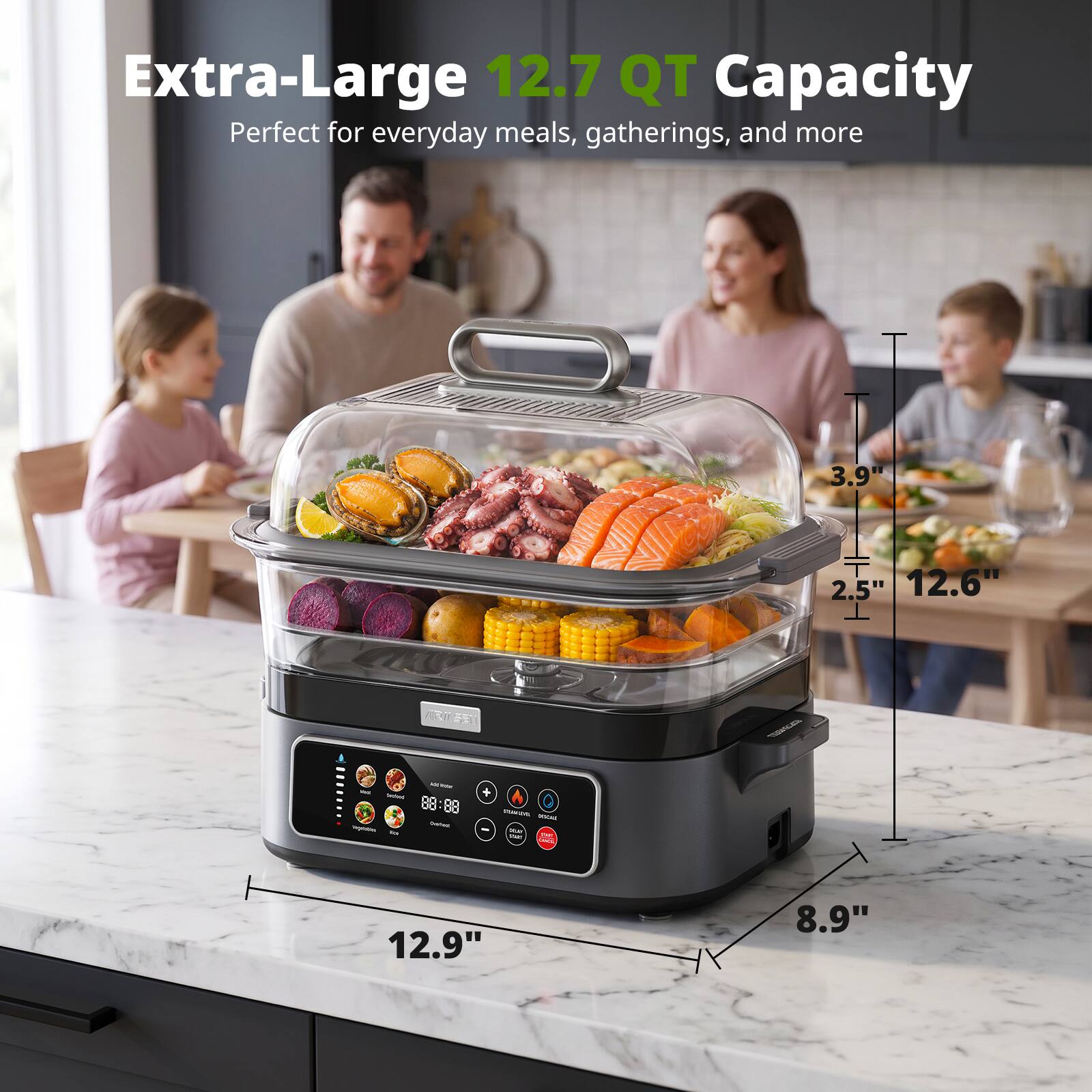 Extra-Large 12.7 QT Capacity Perfect for everyday meals, gatherings, and more

3.9"  
2.5"  
12.6"  
12.9"  
8.9"