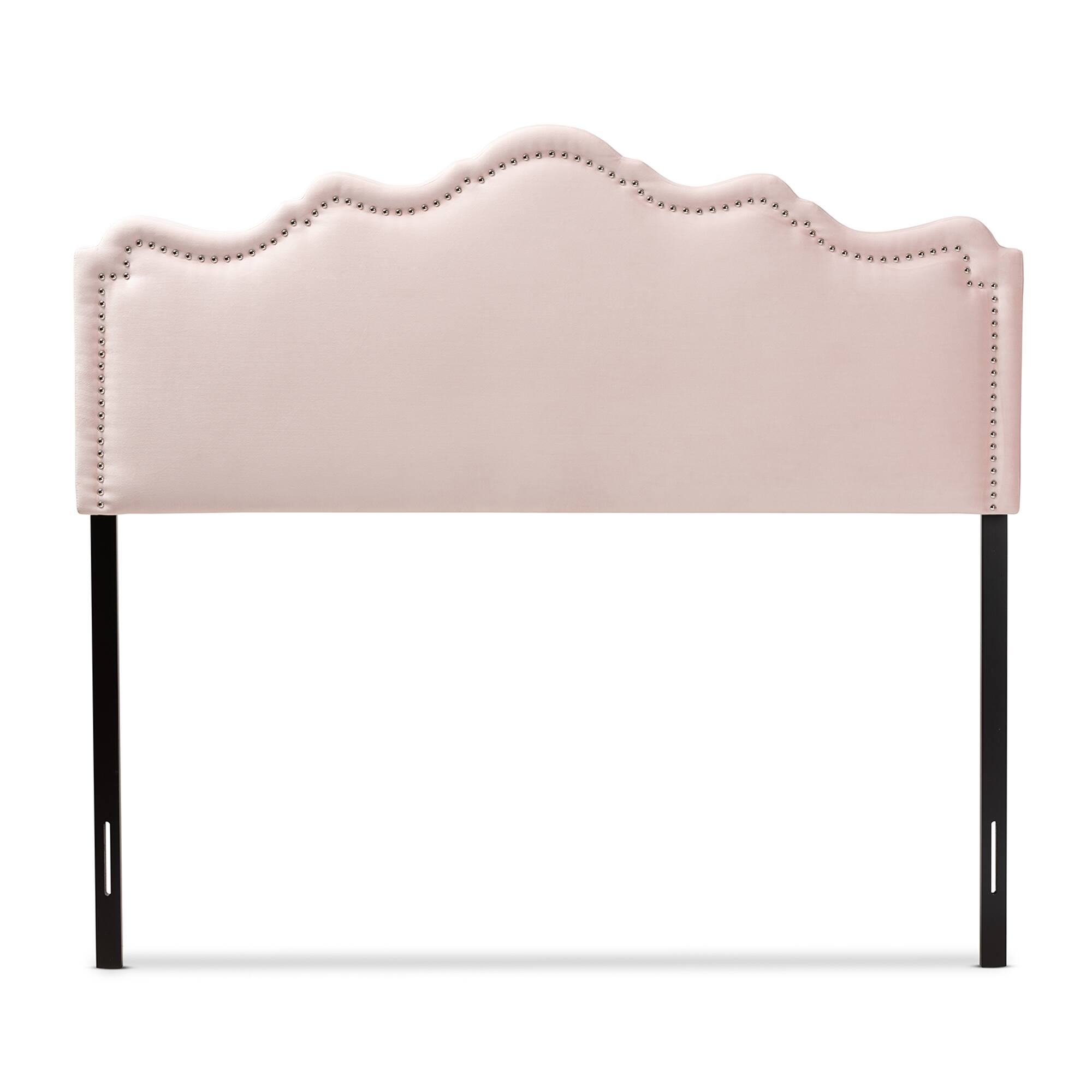Angle. Baxton Studio - Nadeen Modern and Contemporary Velvet Fabric Upholstered Queen Size Headboard - Light Pink.