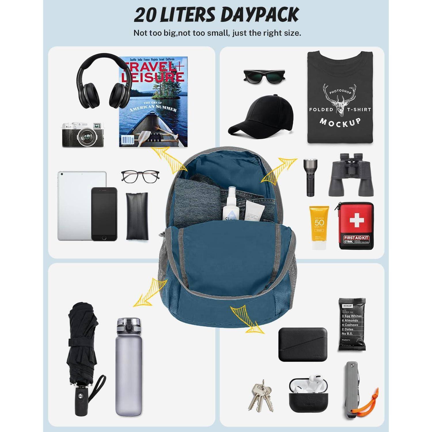 Alt View 2. Pacoar Cade - Ultra Lightweight Packable Backpack 20l Daypack Handy Foldable Camping Outdoor Travel Cycling Backpacking - Grey Blue-20L.