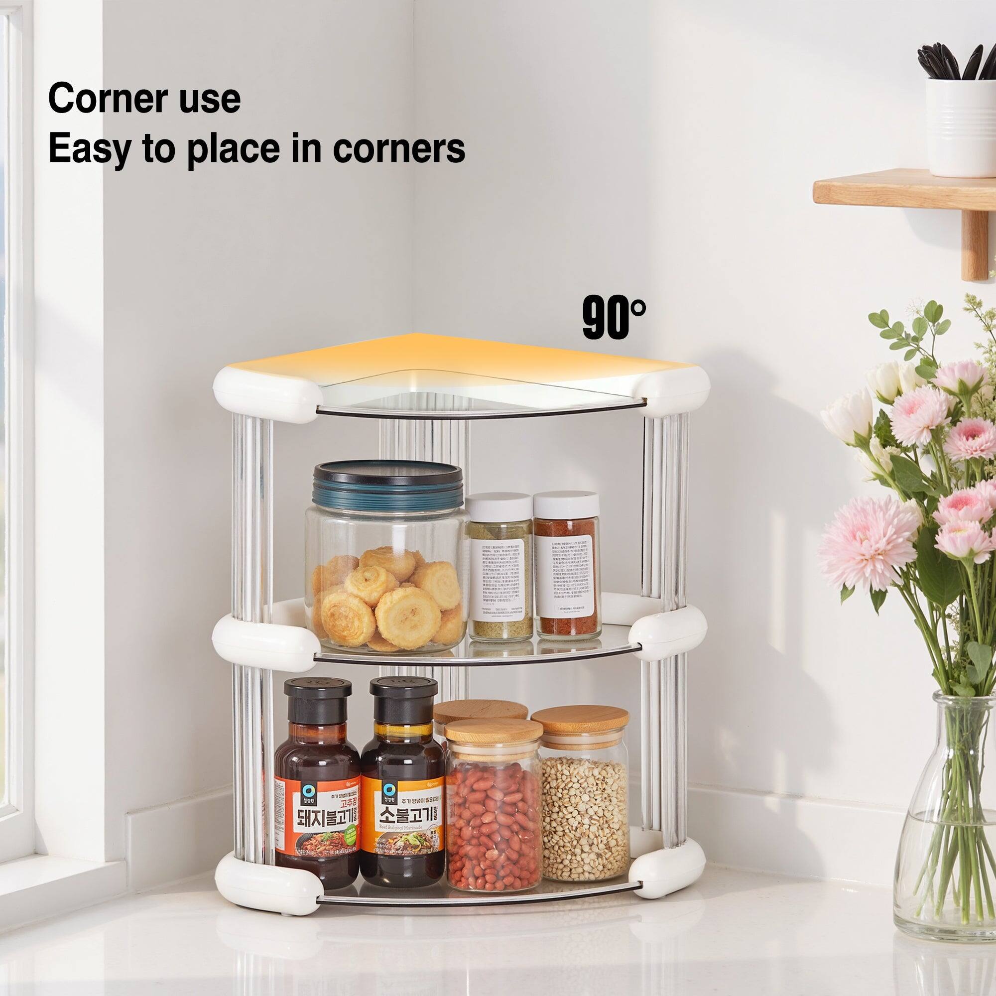 Corner use  
Easy to place in corners  
90°