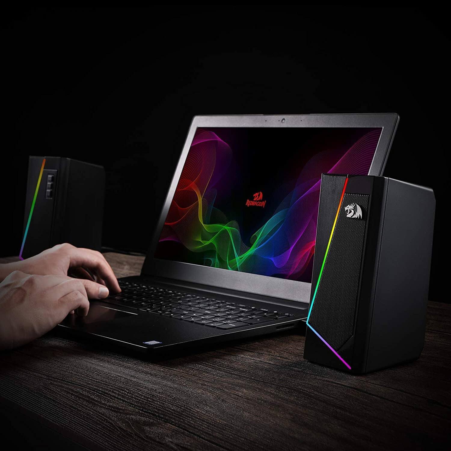 Back. REDRAGON - GS520 Wired 2.0 Channel Stereo Sound Desktop RGB Computer Speakers - Black.