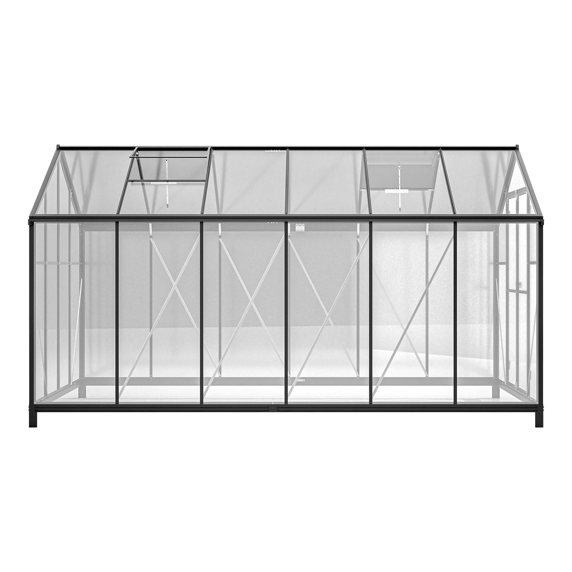 Alt View 8. Mondawe - 8x12 FT Outdoor Polycarbonate Greenhouse with Double Doors and Two Ventilation Windows - Black.