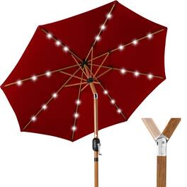 Best Choice Products - 10ft Solar LED Lighted Outdoor Woodgrain Pattern Steel Market Patio Umbrella - Red