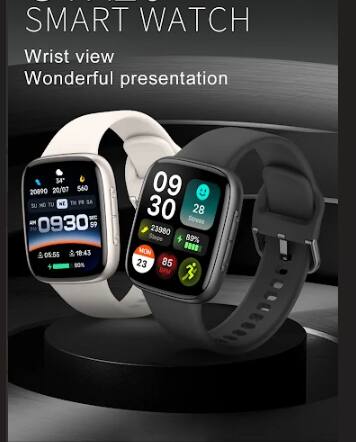 SMART WATCH  
Wrist view  
Wonderful presentation  

20090 20/07 560  
SU MO TU WE TH FR SA  
09:30 AM 05:55 PM 18:43  
28 Stress  
23980 Steps 89%  
MON 23 85 BPM