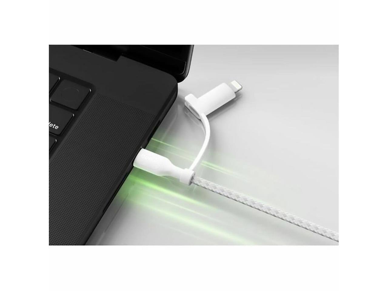 Alt View 6. Belkin - Belkin 60W 2-in-1 USB-C to USB-C and Lightning Cable - 480 Mbps - Braided - M/M - 5ft/1.5m - White - CAC003fq1.5MWH.