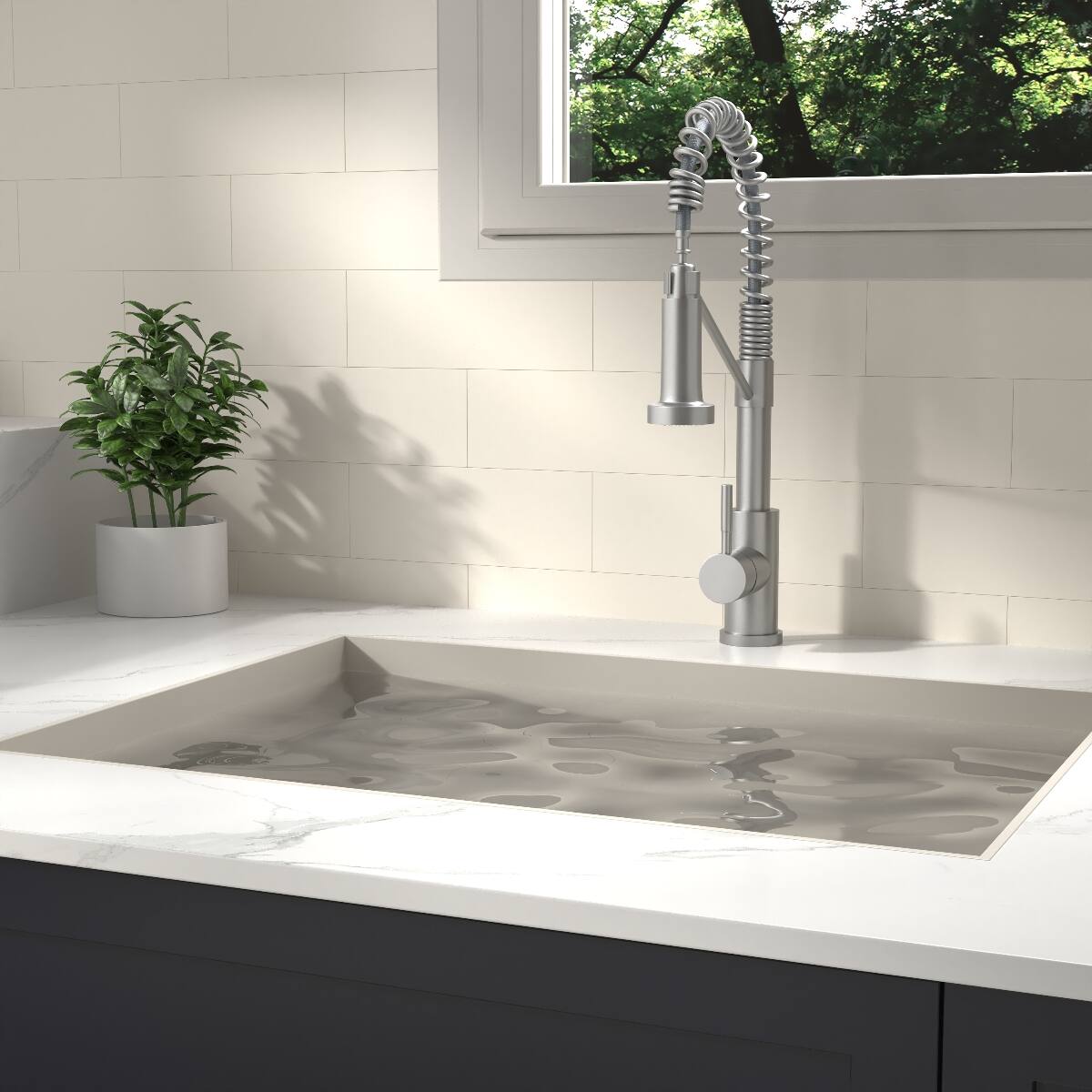 Front. Ropilly - Ropilly Single Handle Kitchen Faucet, Brushed Nickel Finish, Modern High Arc Spring Design - Brushed Nickel.