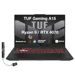 ASUS - Upgraded - TUF Gaming A15 Laptop 15.6 FHD Display (Ryzen 9 7940HS, 32GB, 1TB SSD, GeForce RTX 4070, RGB KB, Win 11 Pro) w/DKZ Hub - Mecha Gray