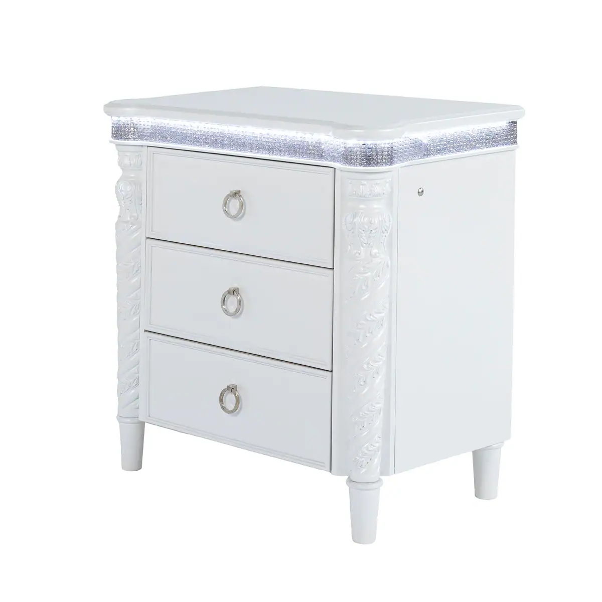 Loheer LED Nightstand with Three Drawers and Touch Sensor, Glam Bedroom ...