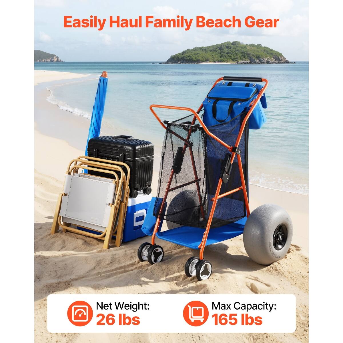 Easily Haul Family Beach Gear

Net Weight: 26 lbs

Max Capacity: 165 lbs