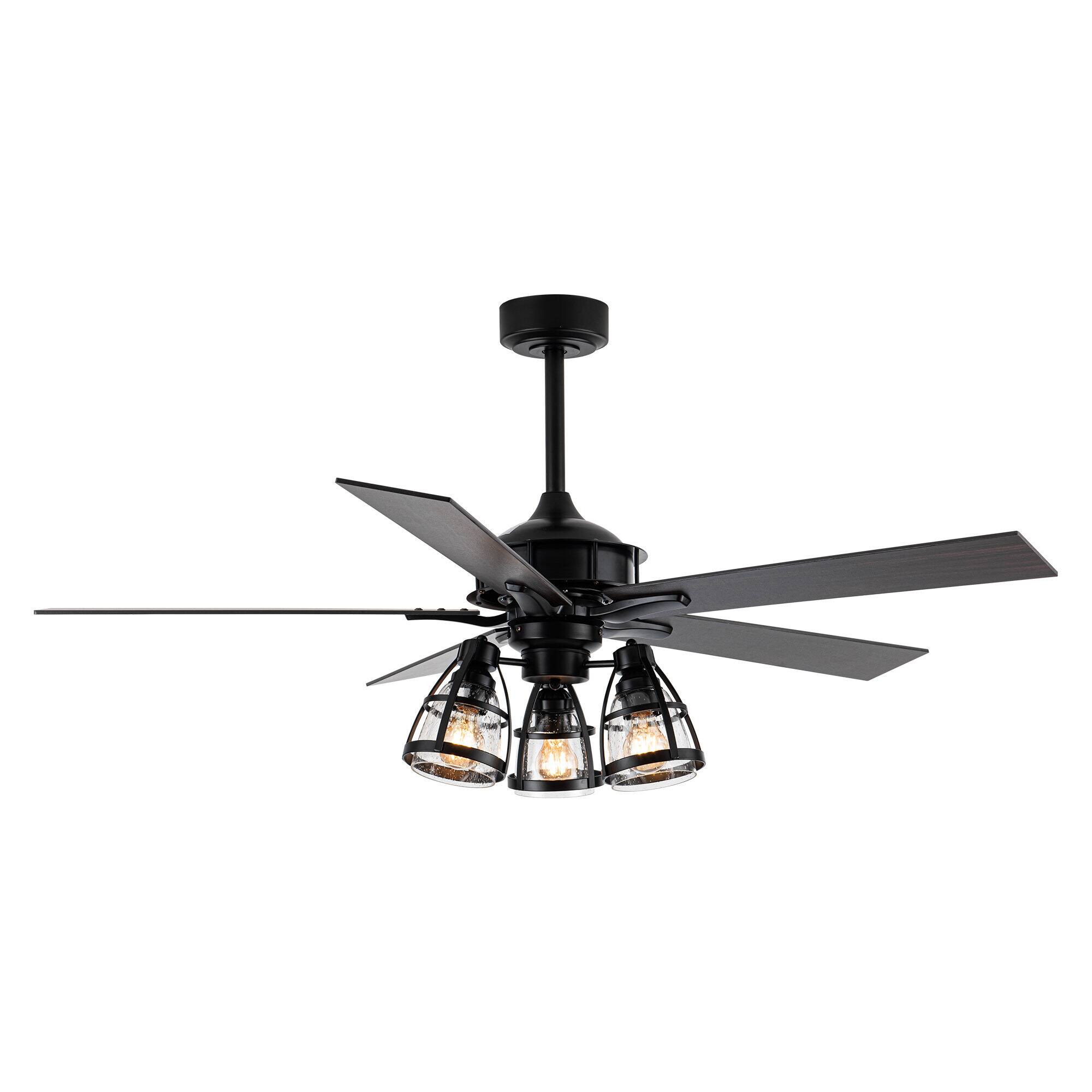 Alt View 7. Parrot Uncle - 52" Industrial Matte Black 3-Light Glass Ceiling Fan with Remote - Matte Black.