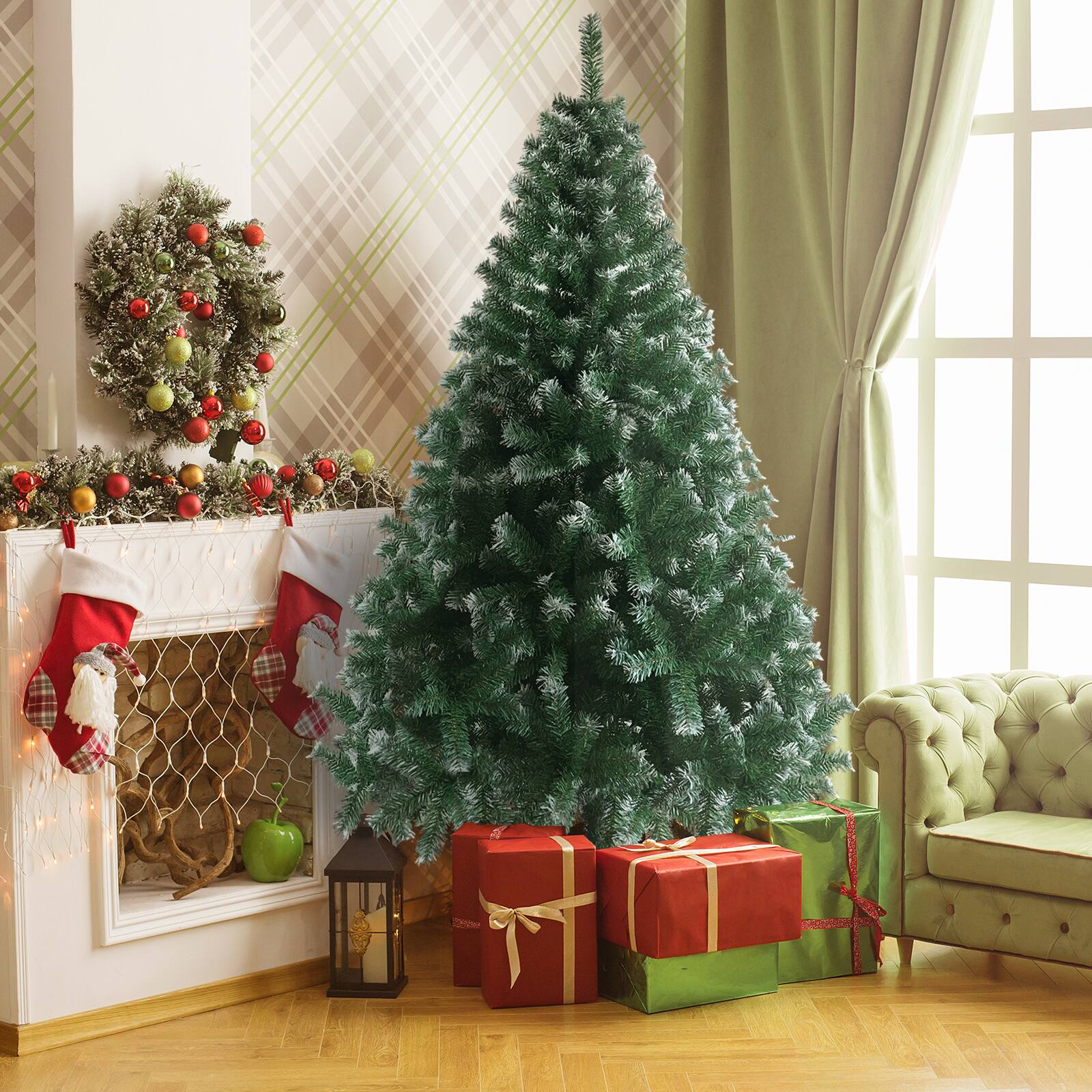 Alt View 9. Winado - 6FT Artificial Christmas Spray White PVC Tree Unlit with Branch, Metal Base for Indoor Outdoor Holiday Party Decoration - Green.