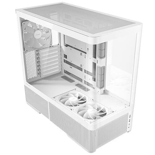 Angle. Antec - C6 Curve Air White ATX Mid-Tower Case, Panoramic Tempered Glass, 3 PWM Fans Included, Support 360mm Radiator & 450mm GPU - White.