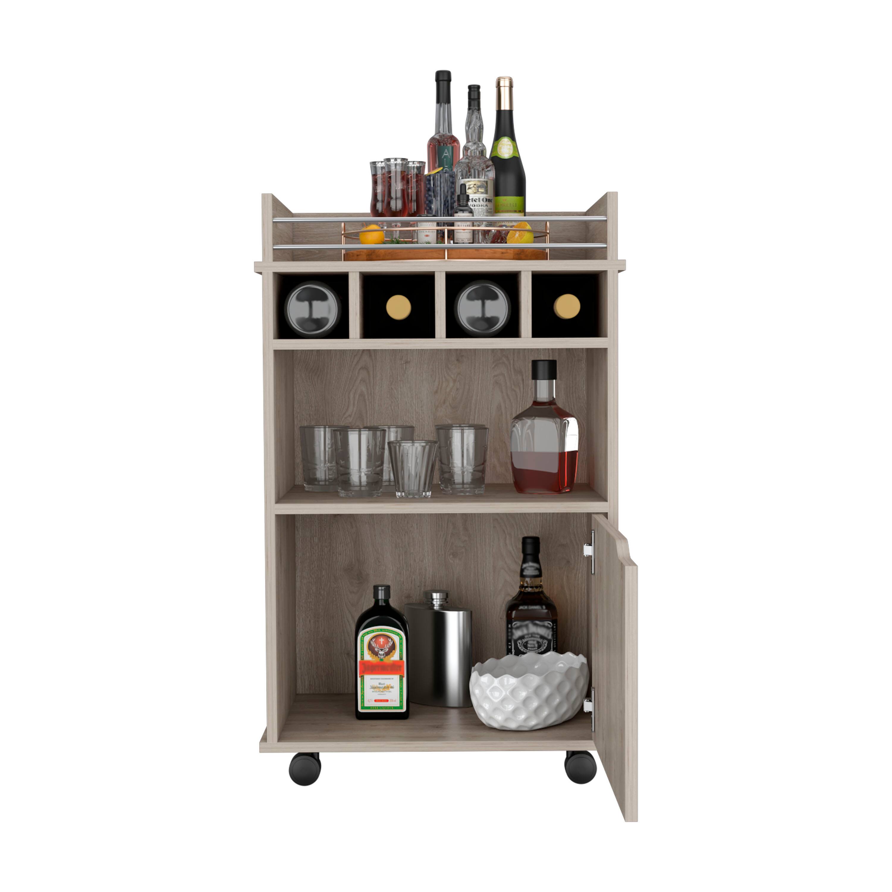 Alt View 1. TuHome - Phoenix Bar Cart with 2 Open Shelves, 4 Wine Cubbies, a cabinet and perfect for Bar Room - Light Pine.