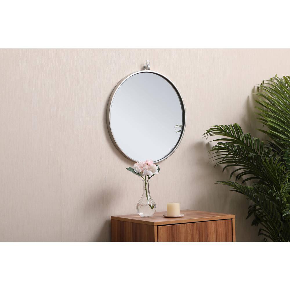 Alt View 1. Elegant Decor - Metal frame round mirror with decorative hook 18 inch in silver - Silver.
