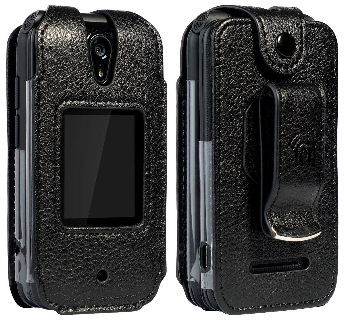 Alt View 8. Nakedcellphone - Vegan Leather Case with Belt Clip for Schok Classic 2019 Flip Phone - Black.