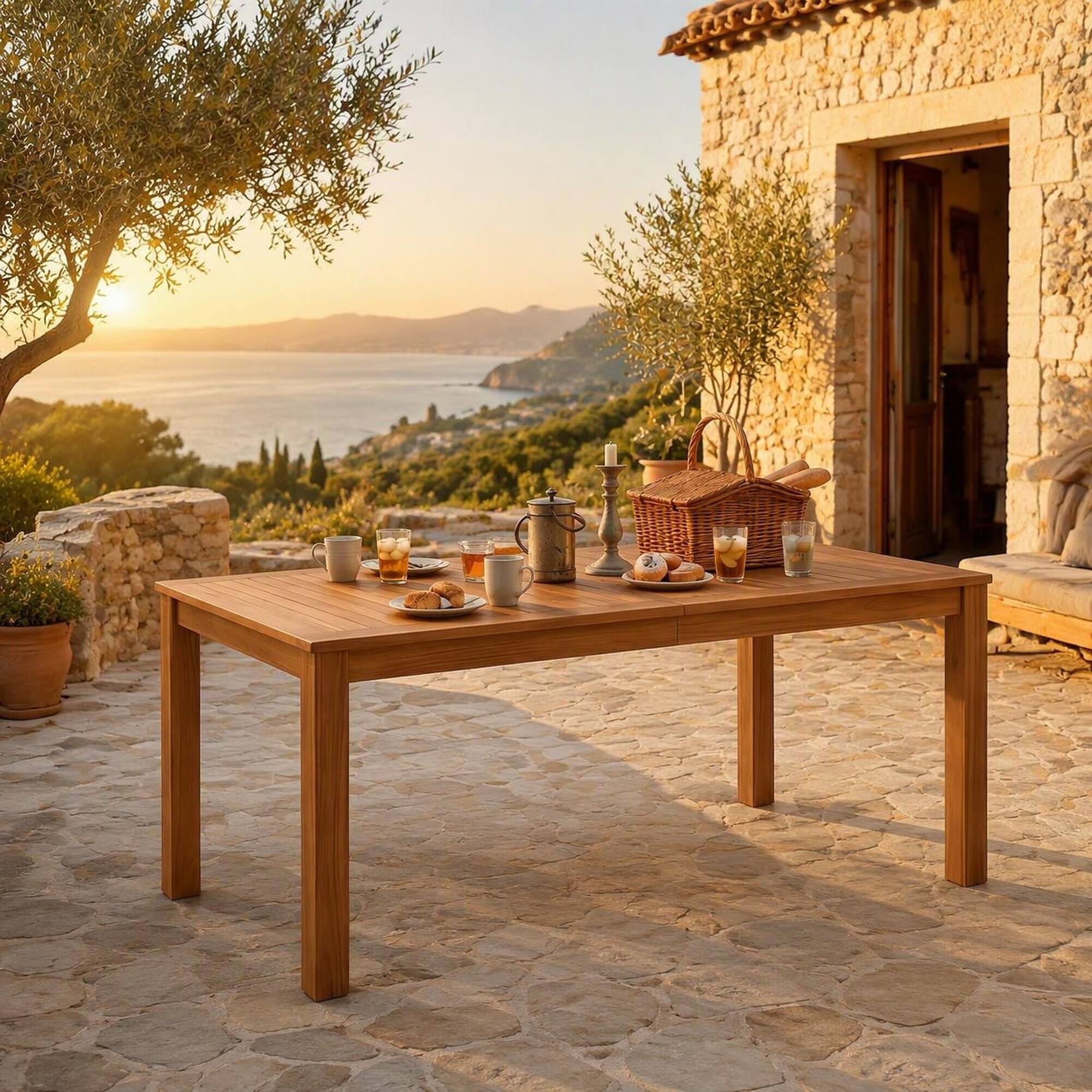 Back. RYHNUYNE - 67" Outdoor Wooden Rectangular Patio Dining Table, Natural Wood Dining Table for Backyard Poolside Garden - Natural.