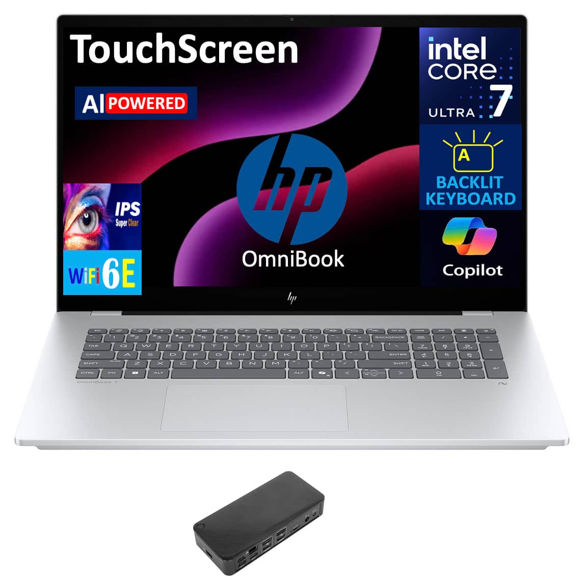 HP - OmniBook 7 Laptop 17.3 FHD (Intel Ultra 7-258V, 32GB LPDDR5X, 2TB PCIe SSD, Intel Arc 140V, Win 11 Pro) - Silver