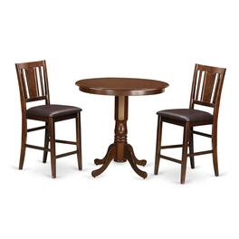 East West Furniture - 3 Pc counter height set- high Table and 2 Dining Chairs - Mahogany