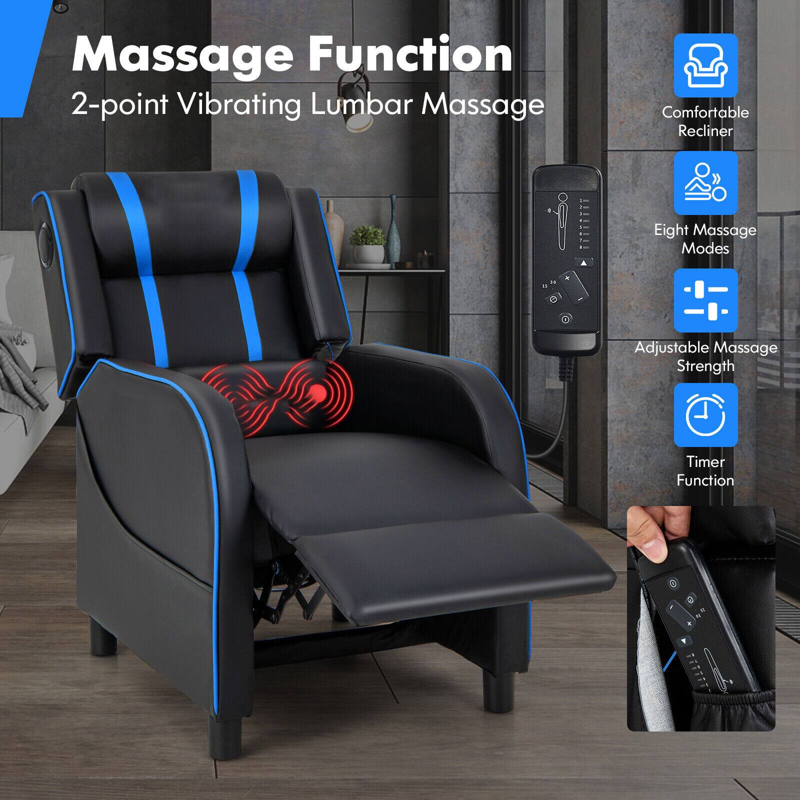 Massage Function  
2-point Vibrating Lumbar Massage  
Comfortable Recliner  
Eight Massage Modes  
Adjustable Massage Strength  
Timer Function