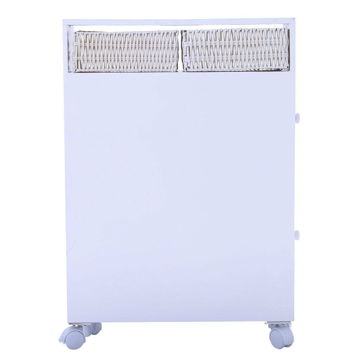 Angle. Hivvago - White Bathroom Storage Floor Cabinet with Baskets and Casters - White.