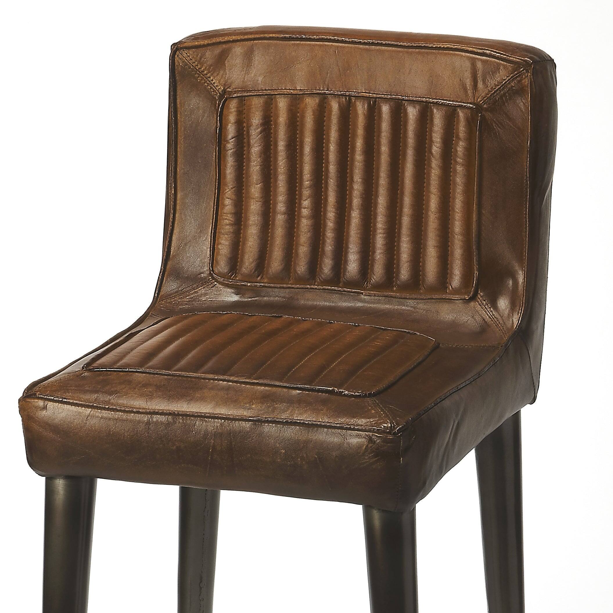 Alt View 5. Butler Specialty - Maxwell 32 in. Seat Height Leather and Iron Bar Height Stool with Back - Dark Brown.