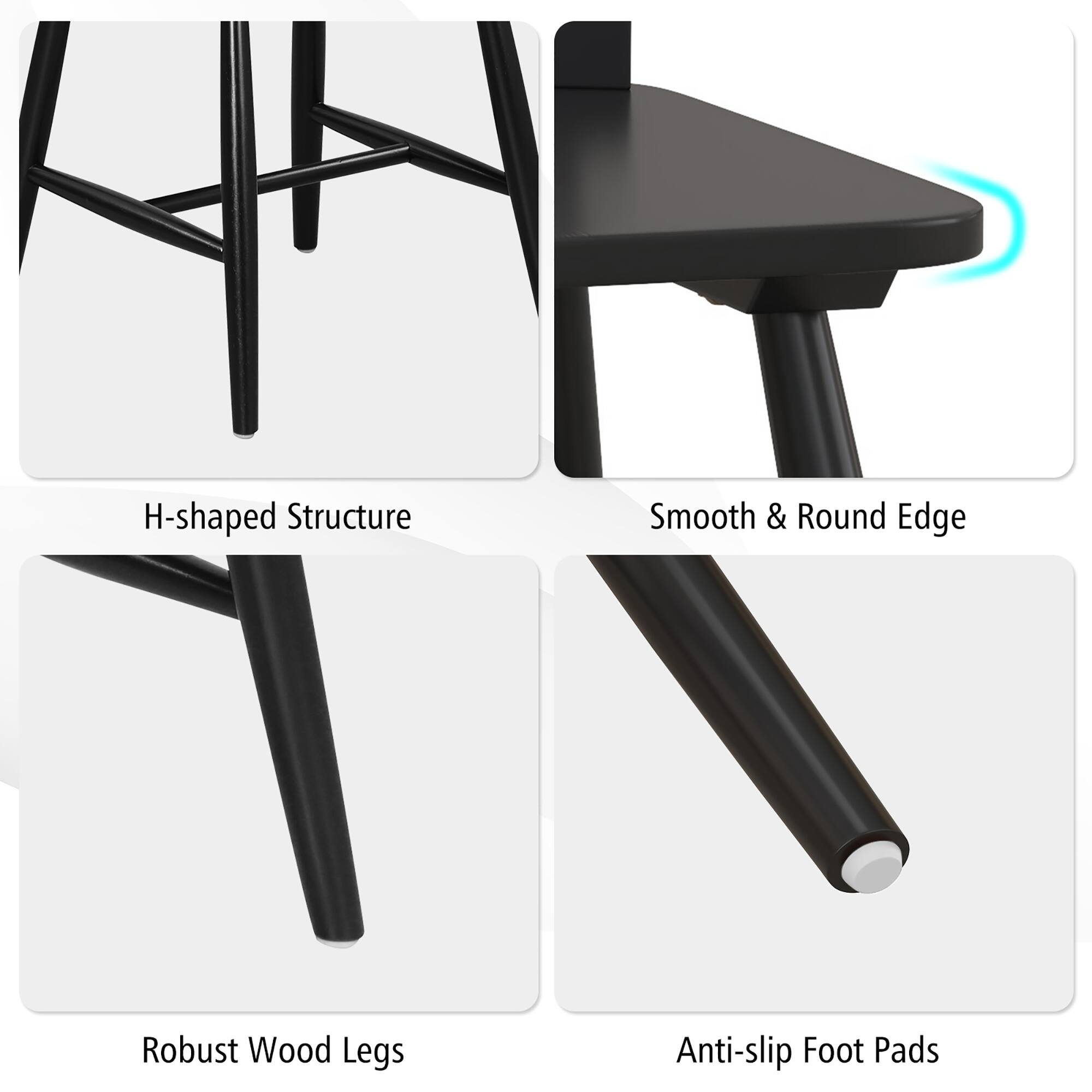 H-shaped Structure, Smooth & Round Edge, Robust Wood Legs, Anti-slip Foot Pads