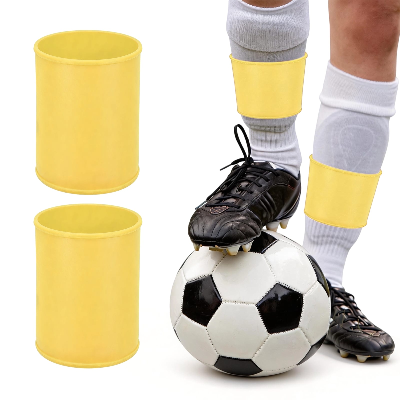 Unique Bargains - Silicone Soccer Leg Bands, Non-Slip Shin Guard Straps to Hold Guards Sleeves Sports Leg Band 1 Pair Size S - Yellow price history on PriceWatchPro